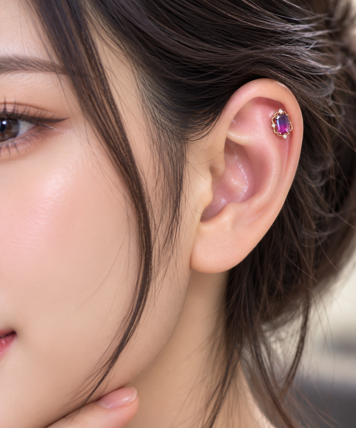 Rose Gold Purple Crystal Piercing Stud