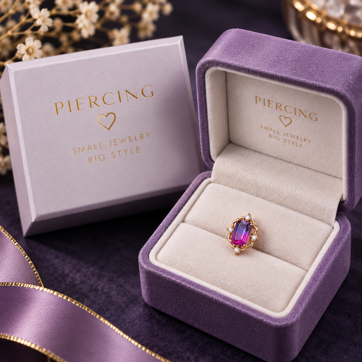 Rose Gold Purple Crystal Piercing Stud