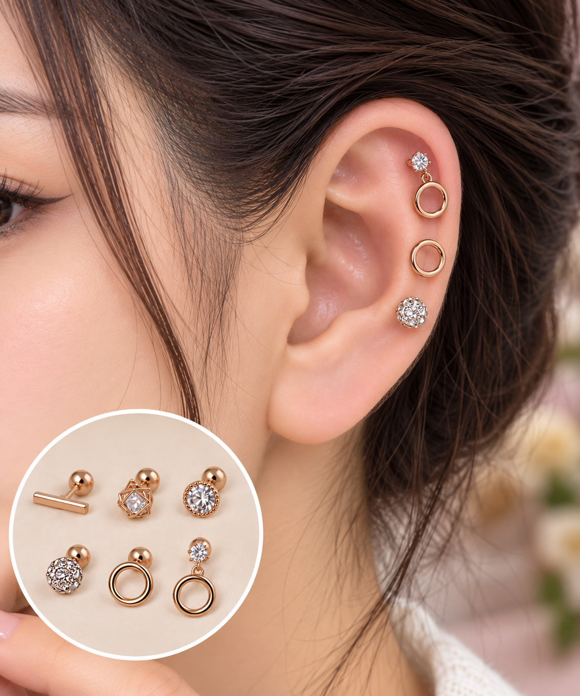 Rose Gold 6-Piece Mixed Design Piercing Set