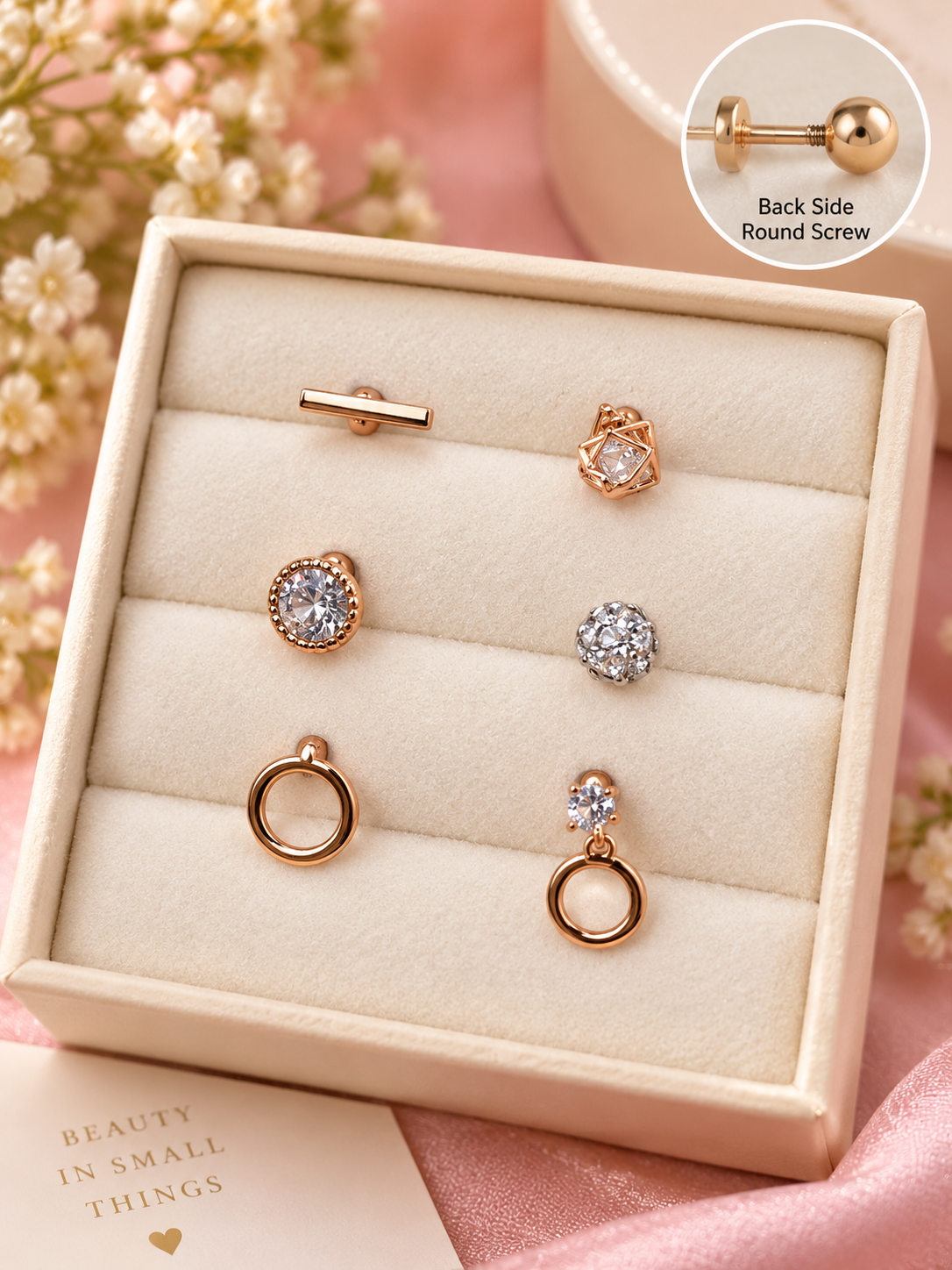 Rose Gold 6-Piece Mixed Design Piercing Set
