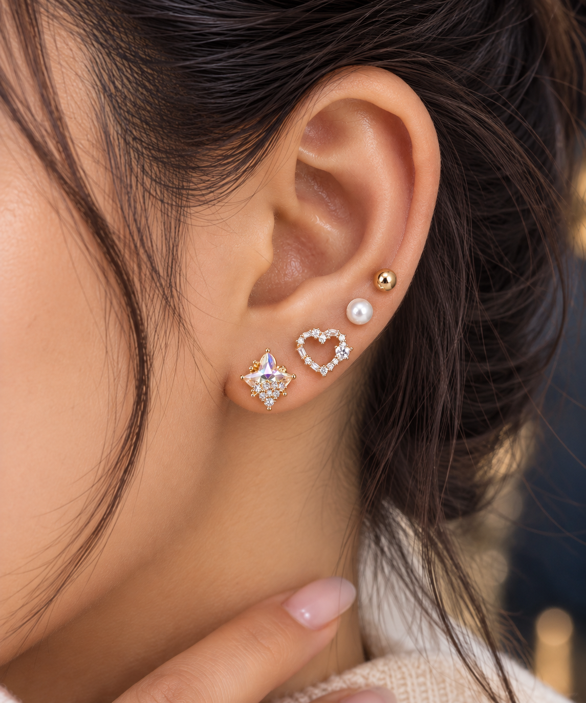 Rose Gold 4-Piece Crystal & Pearl Piercing Set