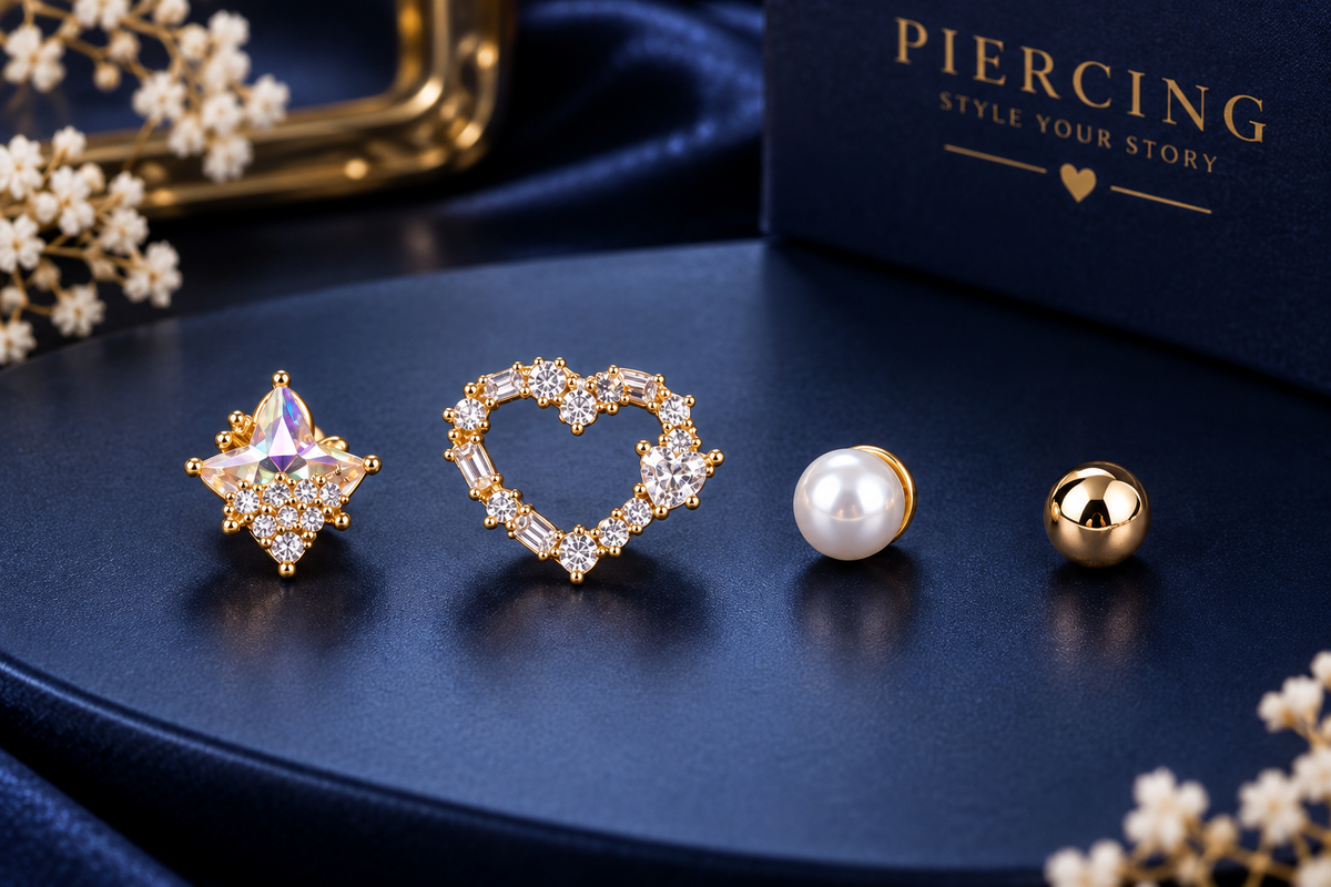 Rose Gold 4-Piece Crystal & Pearl Piercing Set