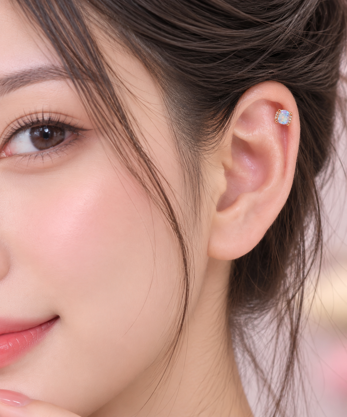 Rose Gold Multicolor Crystal Square Piercing Stud