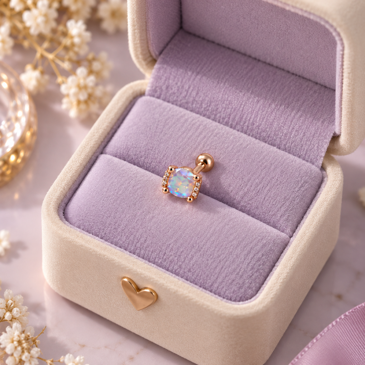 Rose Gold Multicolor Crystal Square Piercing Stud