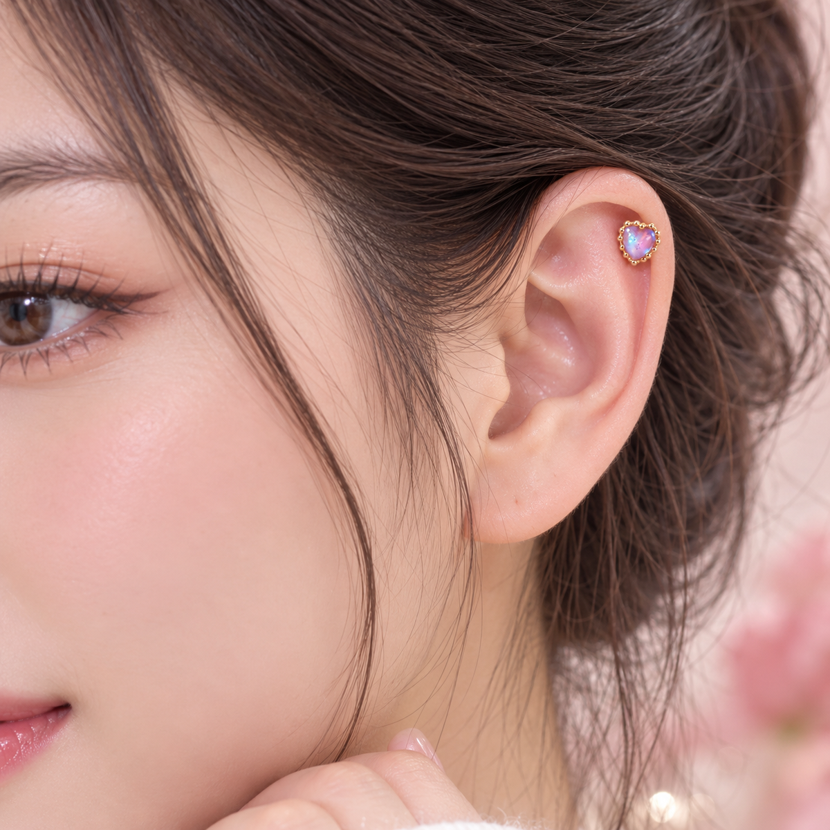 Rose Gold Pink Heart Crystal Piercing Stud