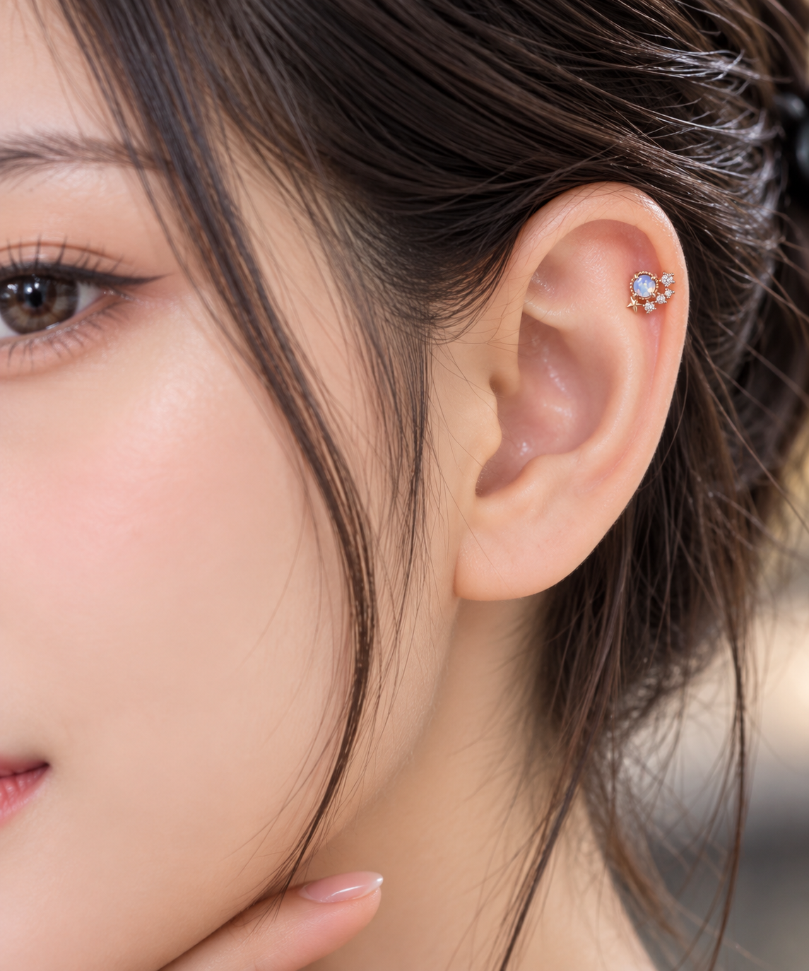 Rose Gold Opal Star Crystal Piercing Stud