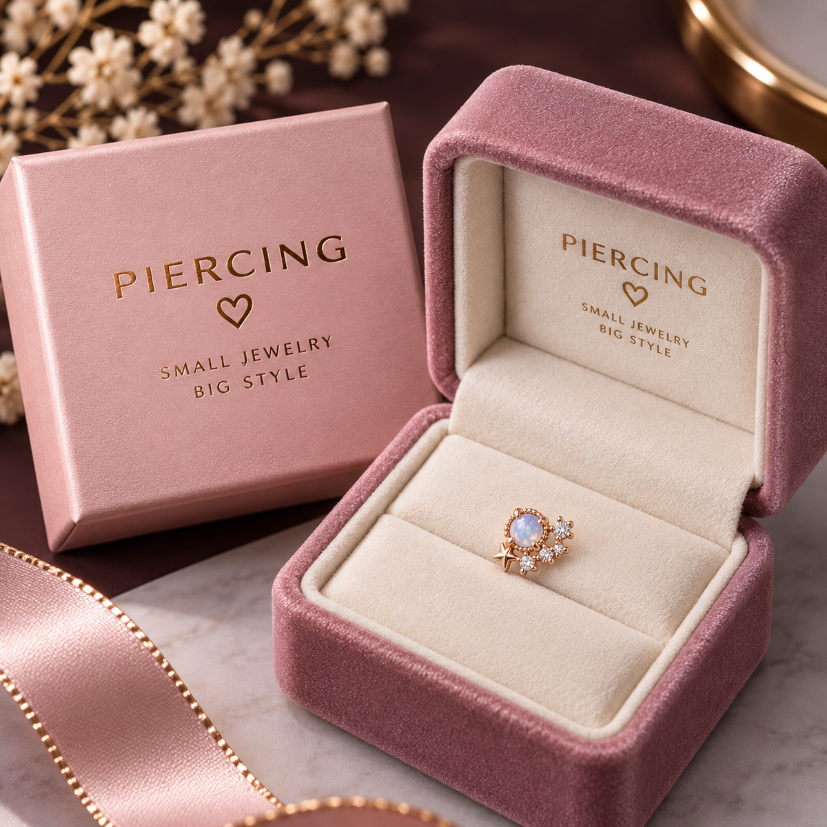 Rose Gold Opal Star Crystal Piercing Stud