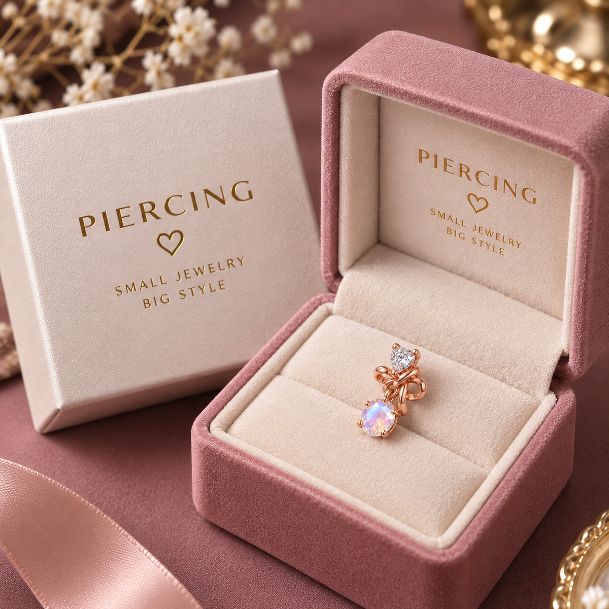 Rose Gold Bow Opal Crystal Piercing Stud
