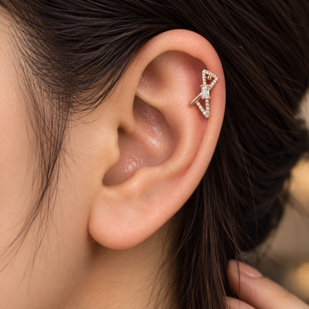 Rose Gold Triangle Crystal Piercing Stud
