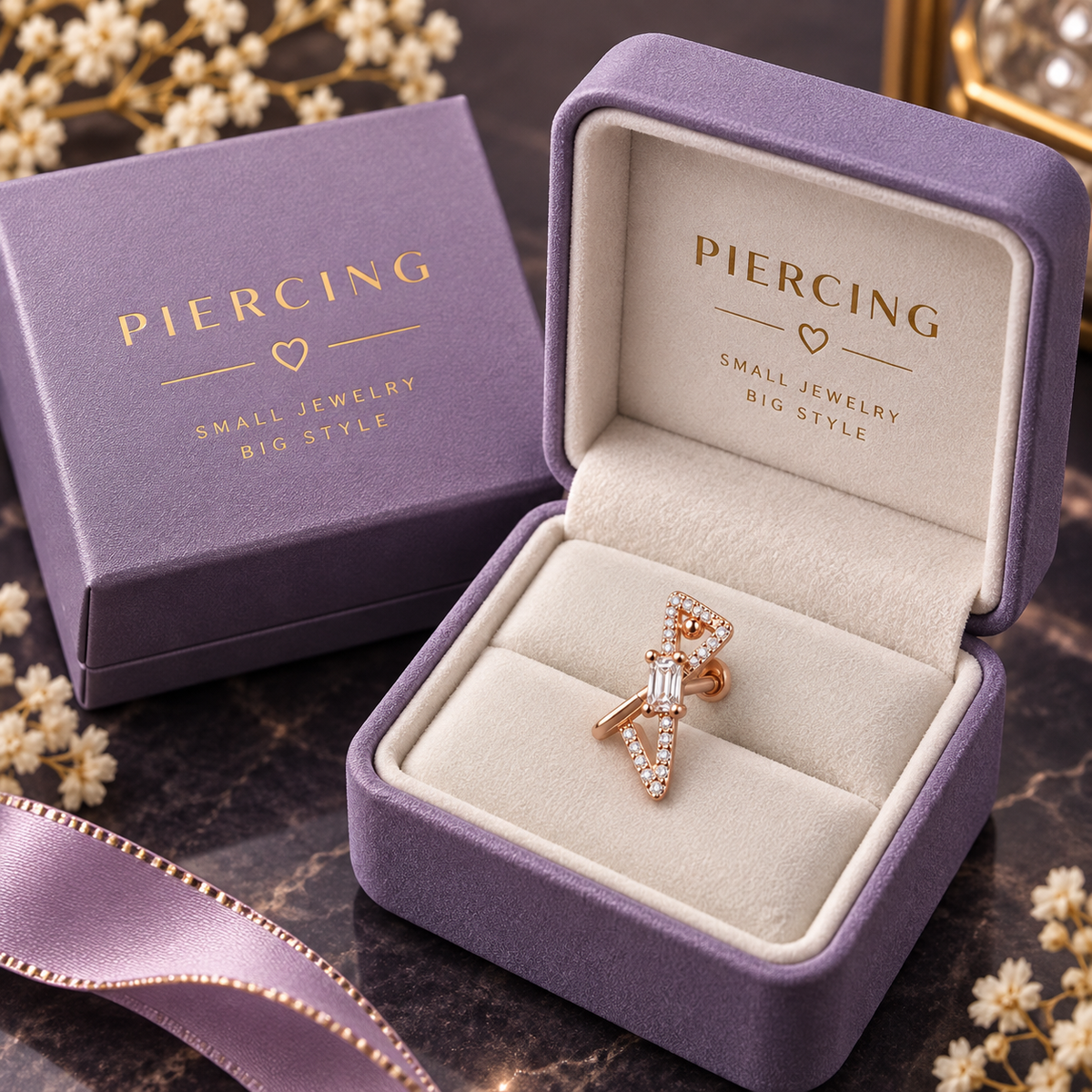 Rose Gold Triangle Crystal Piercing Stud