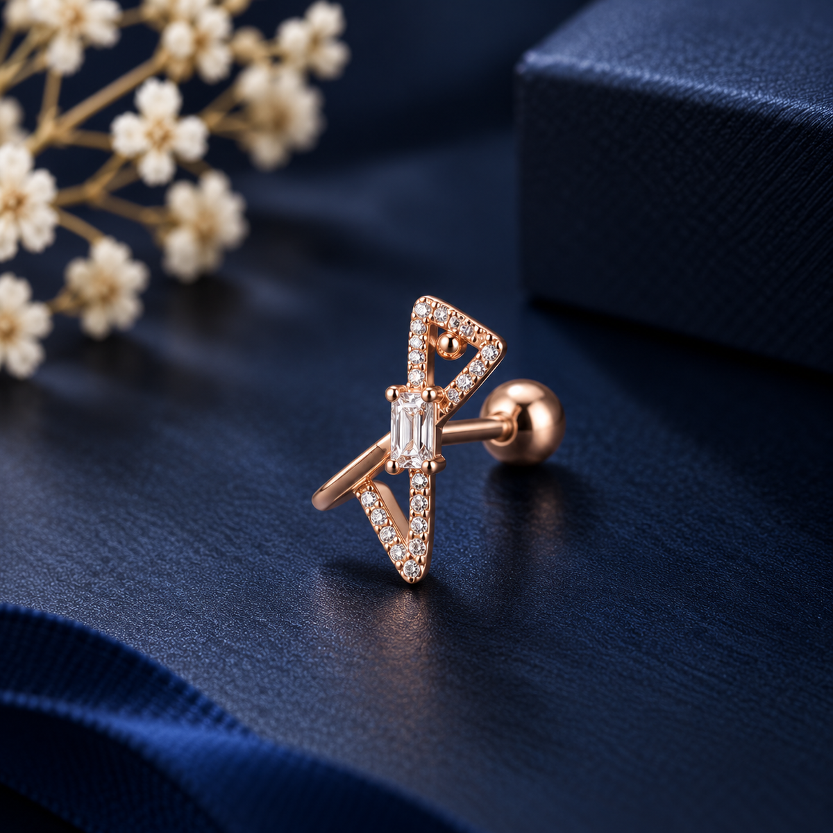 Rose Gold Triangle Crystal Piercing Stud