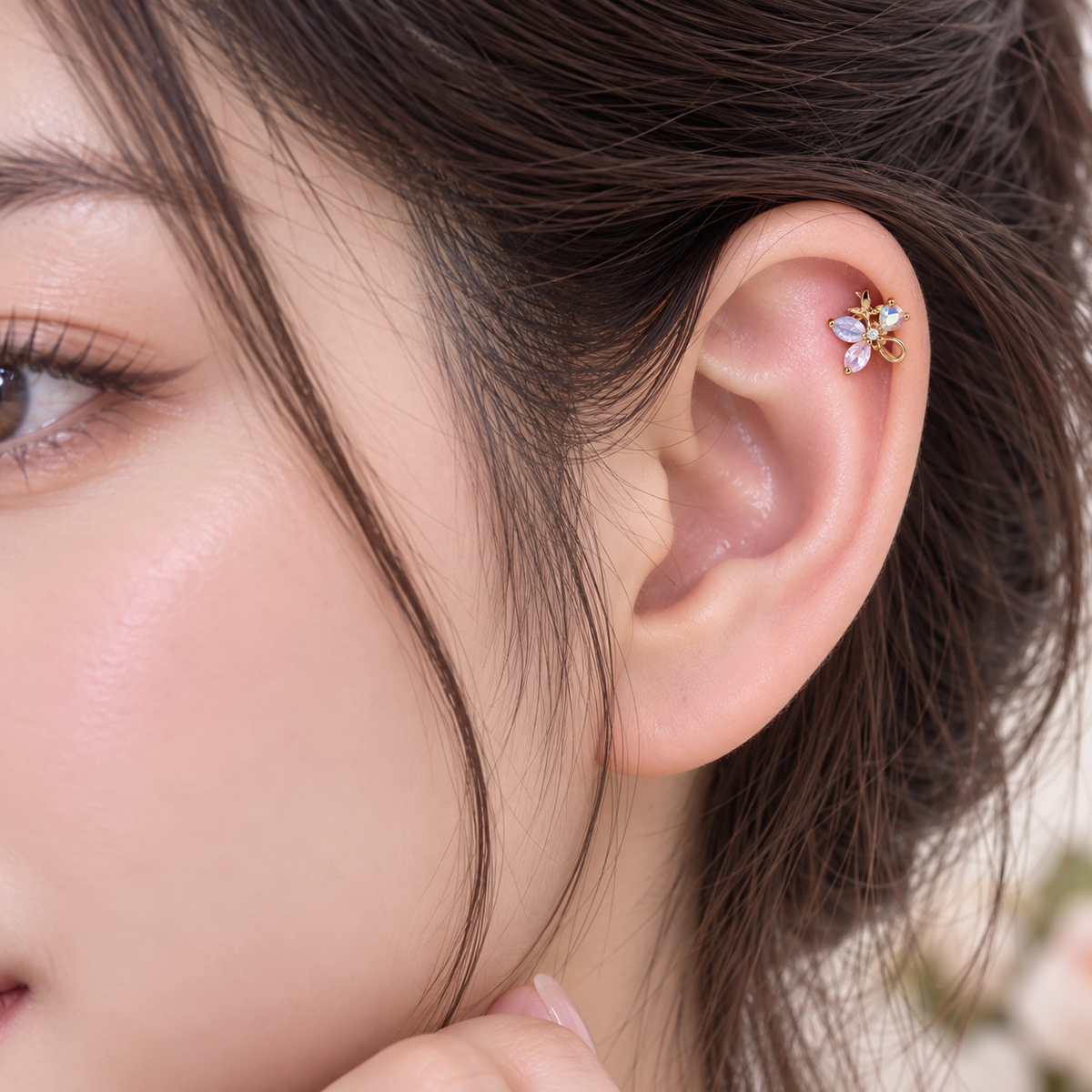 Rose Gold Floral Multi Shine Piercing Stud
