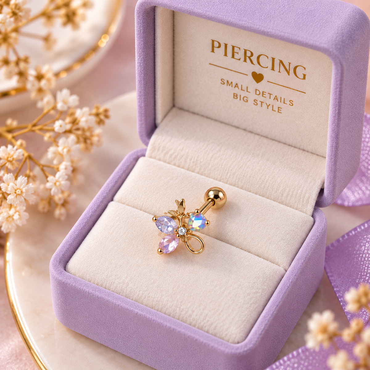 Rose Gold Floral Multi Shine Piercing Stud