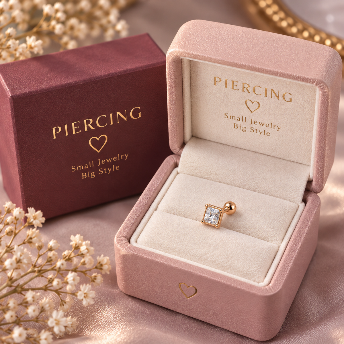 Gold Square Crystal Piercing Stud
