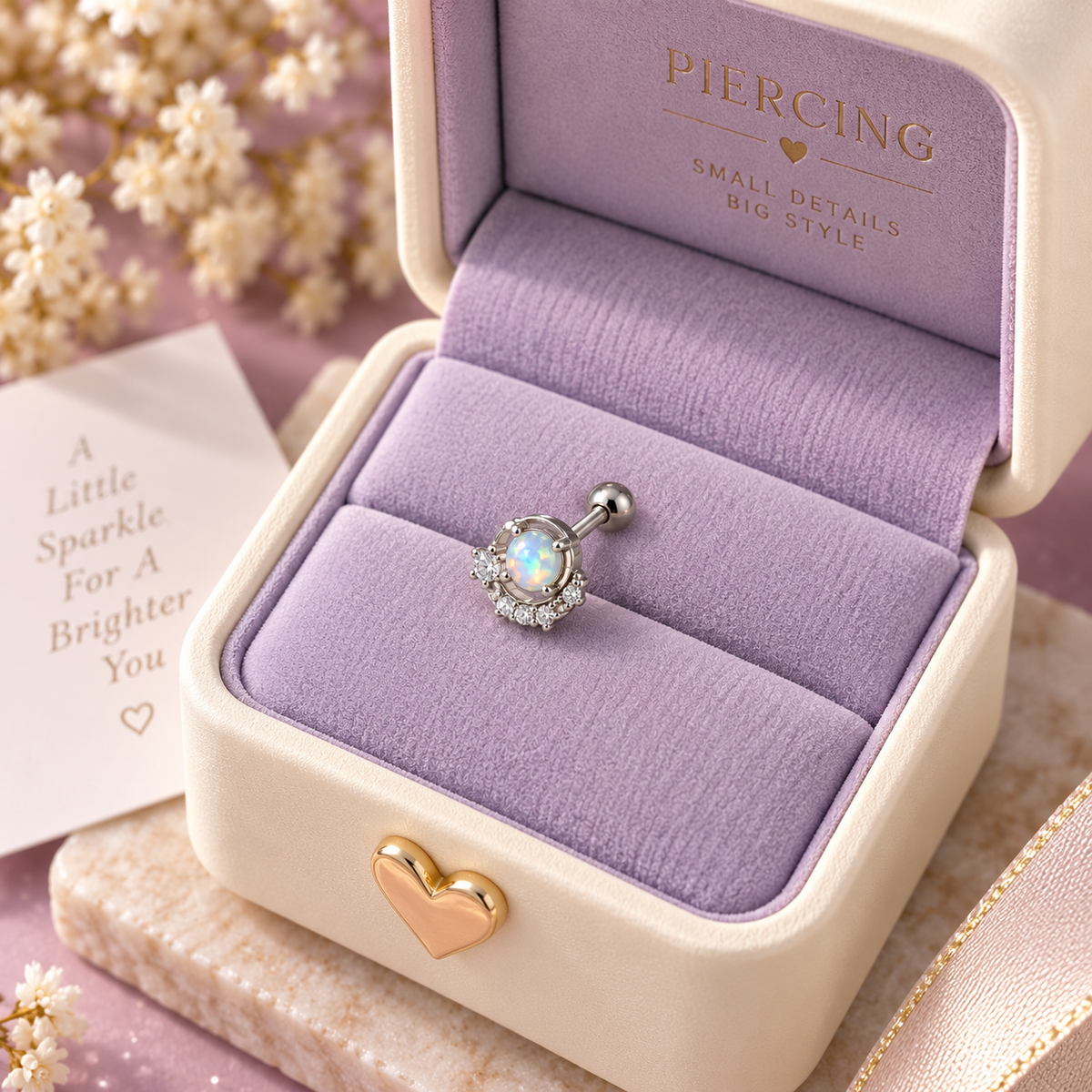 Silver Round Opal Stone Piercing Stud