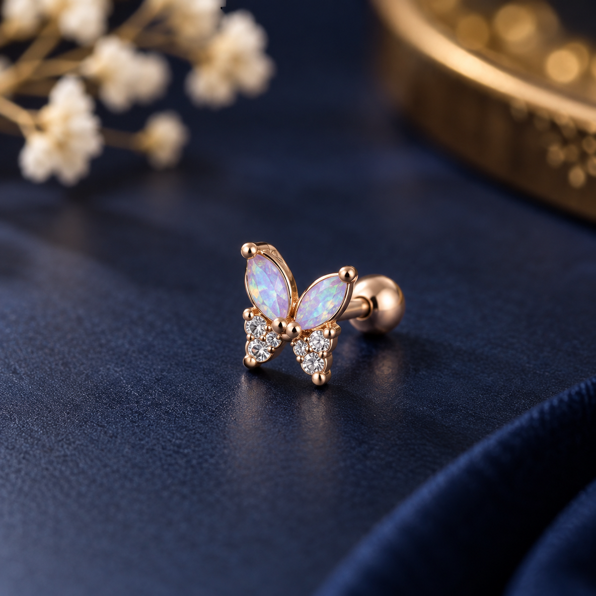 Rose Gold Butterfly Multi Shine Piercing Stud