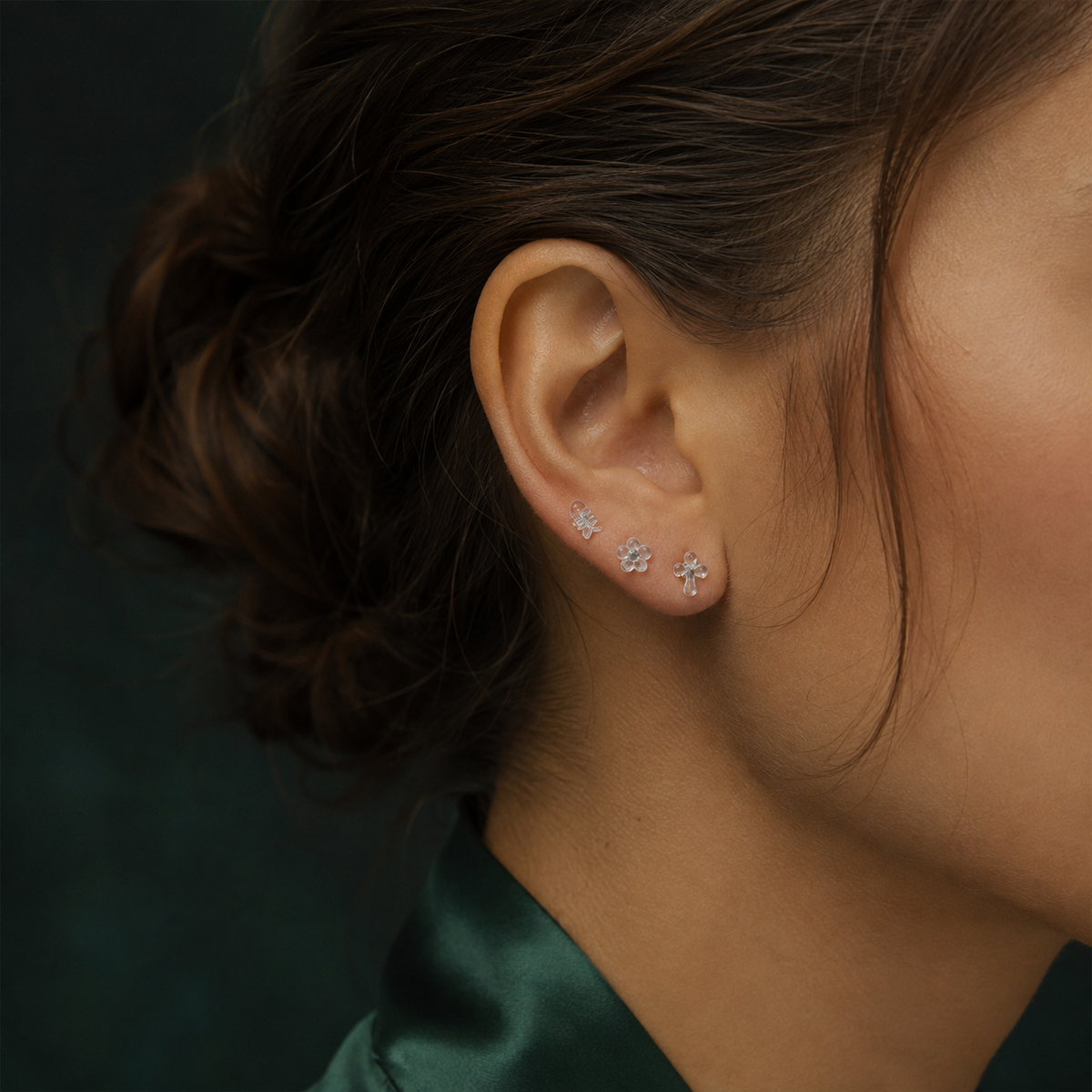 Transparent Floral Design Stud Earrings Set – 3 Pairs
