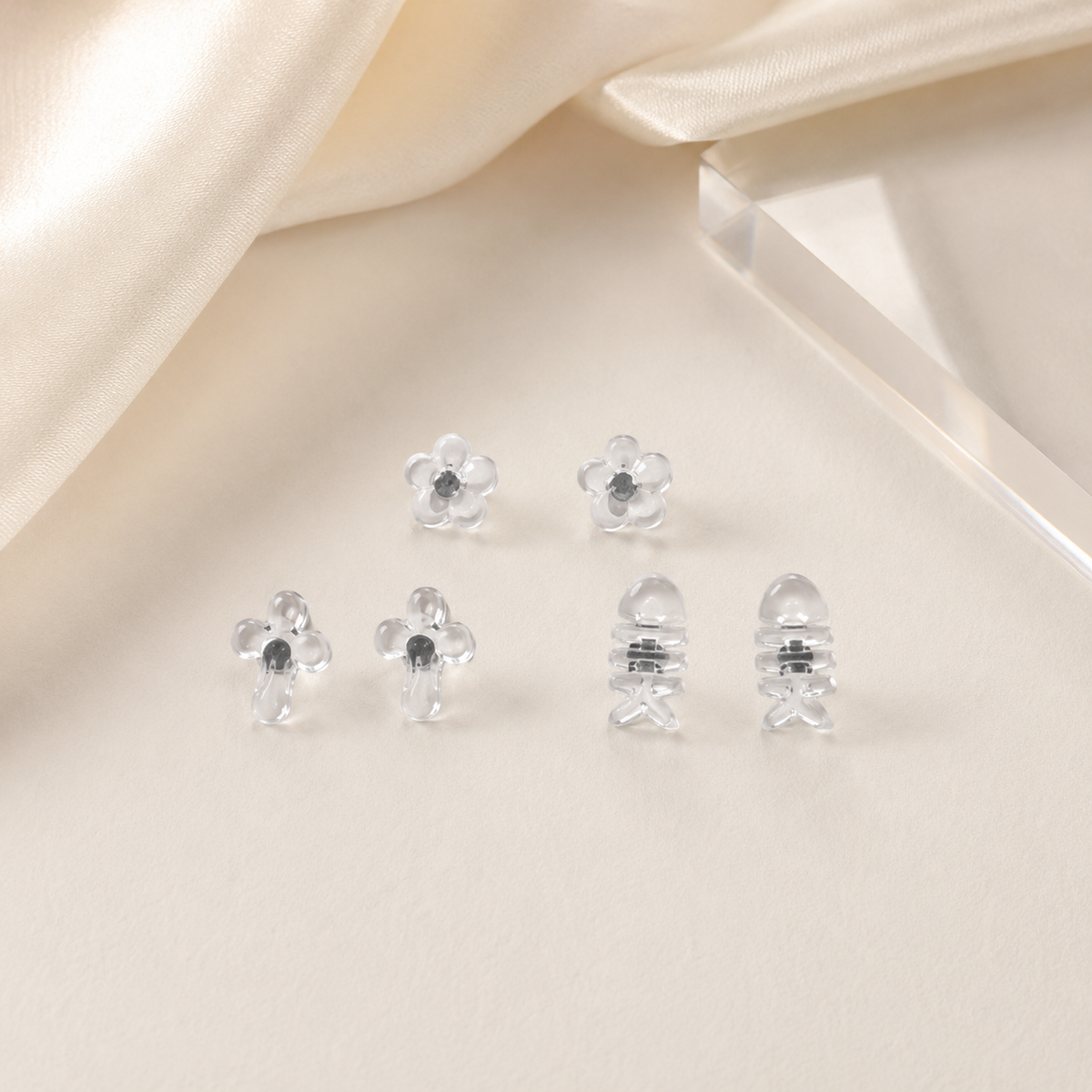 Transparent Floral Design Stud Earrings Set – 3 Pairs