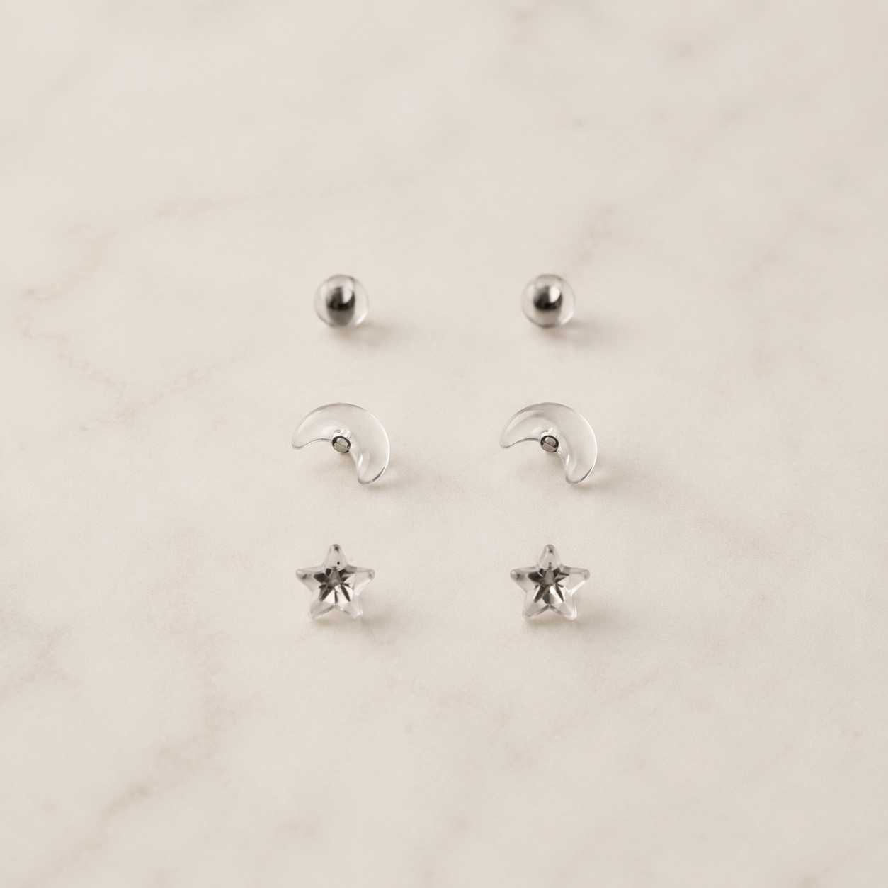 Transparent 3-Pair Minimal Stud Earrings Set