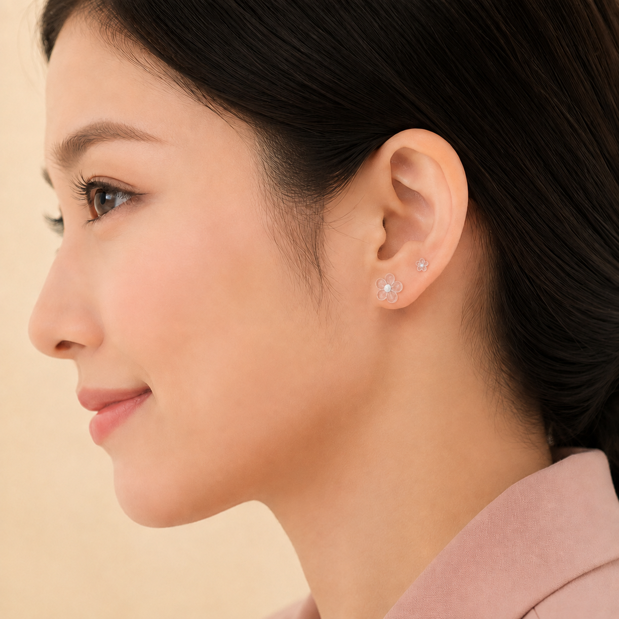 Transparent Floral Stud Earrings Set – 2 Pairs