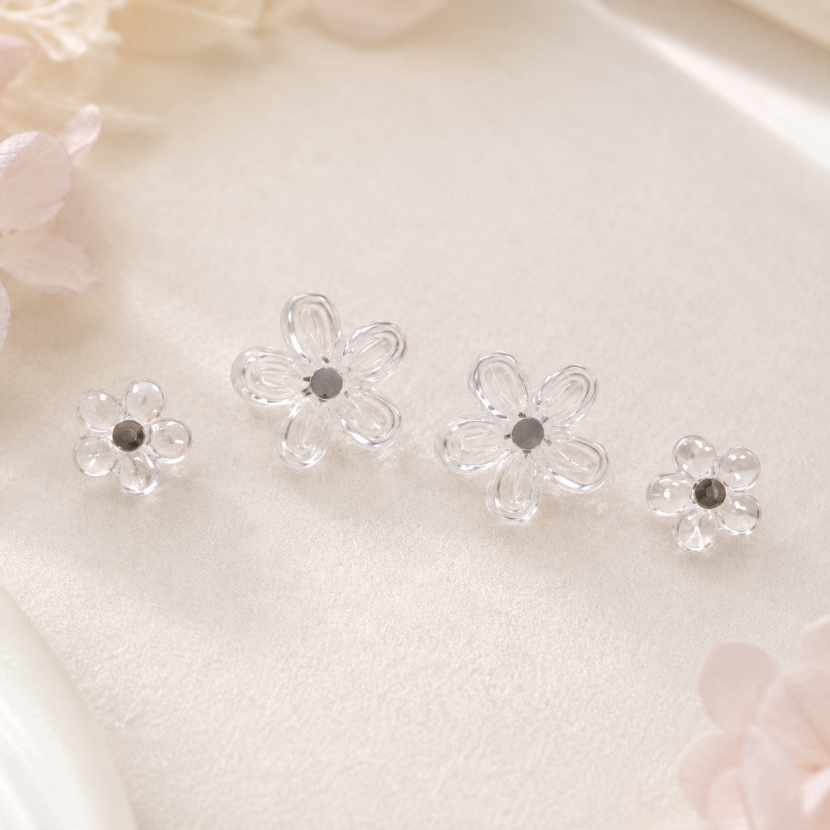 Transparent Floral Stud Earrings Set – 2 Pairs
