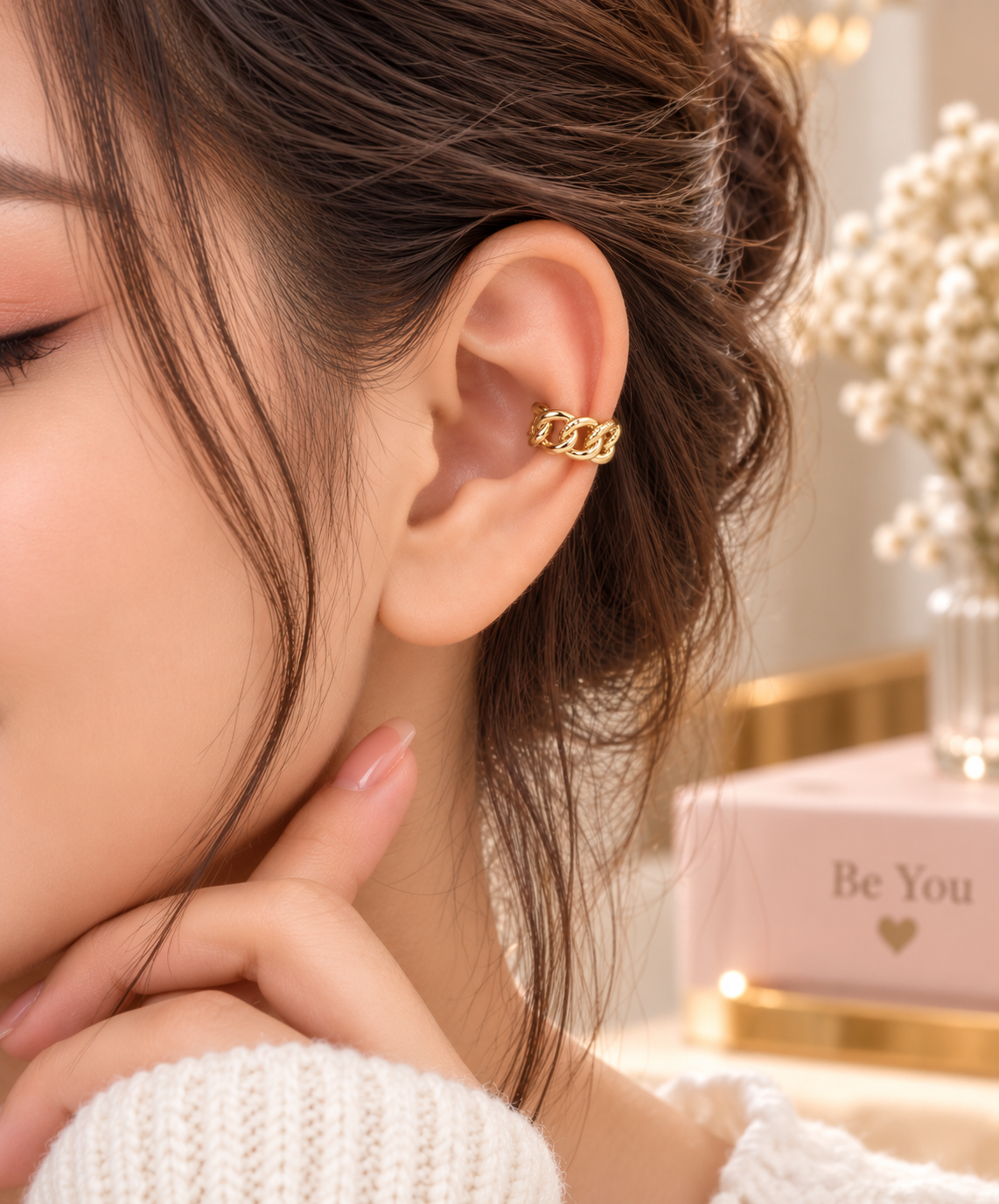 Gold Interlocking Design Ear Cuff