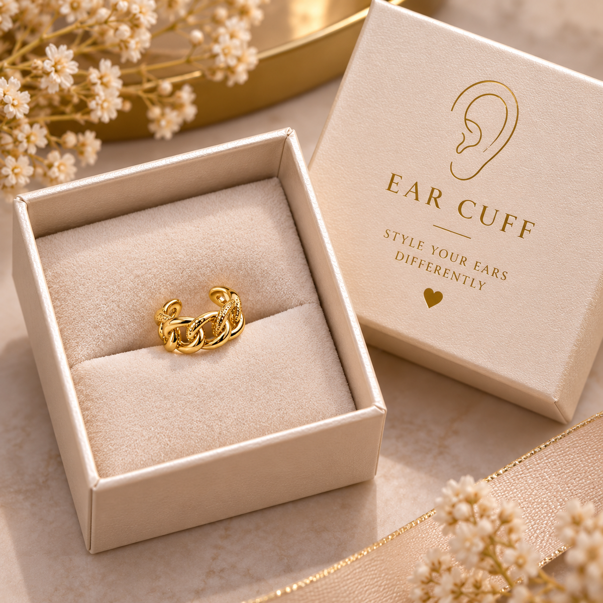 Gold Interlocking Design Ear Cuff