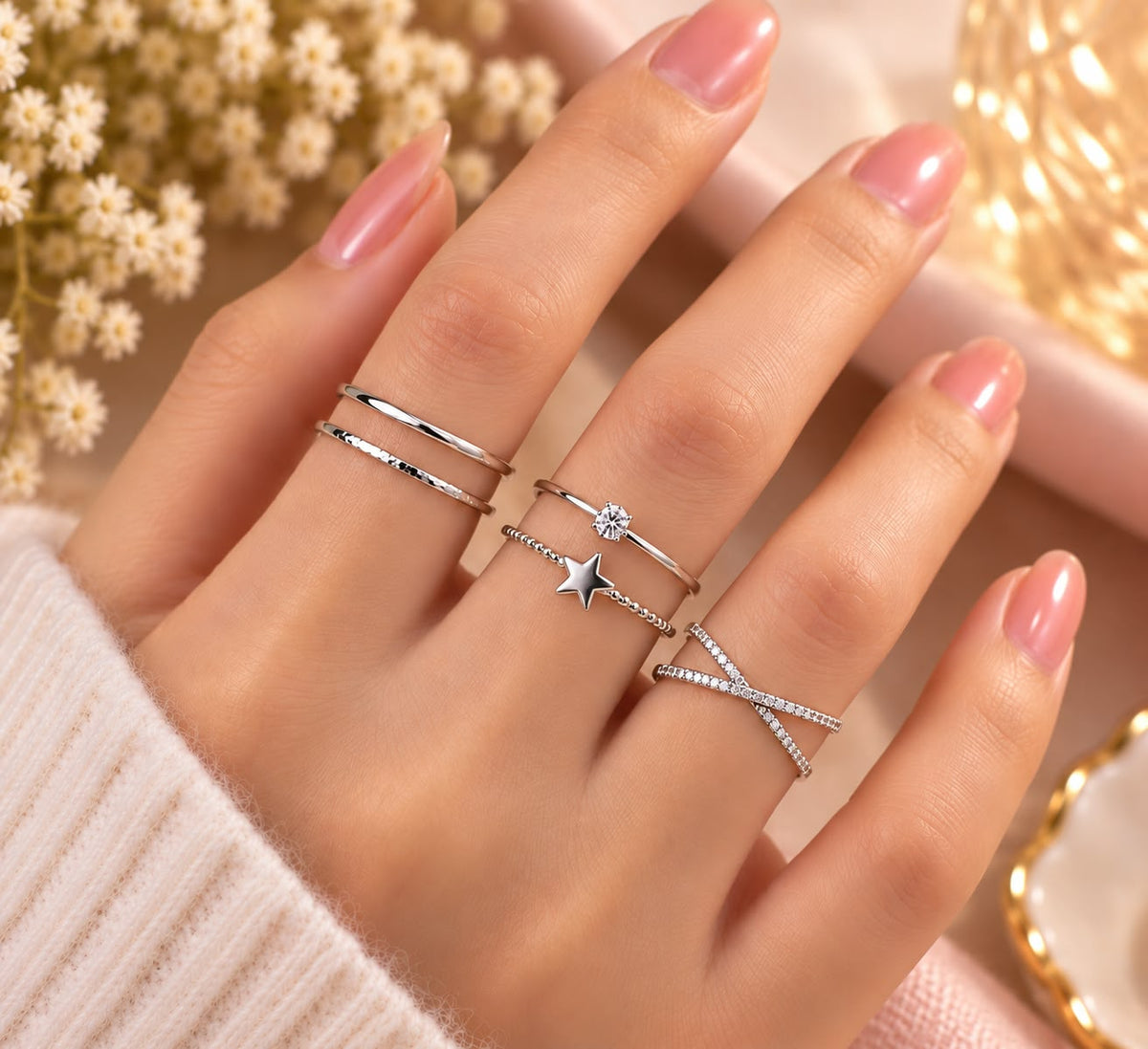5-Piece Silver Ring Set for Women