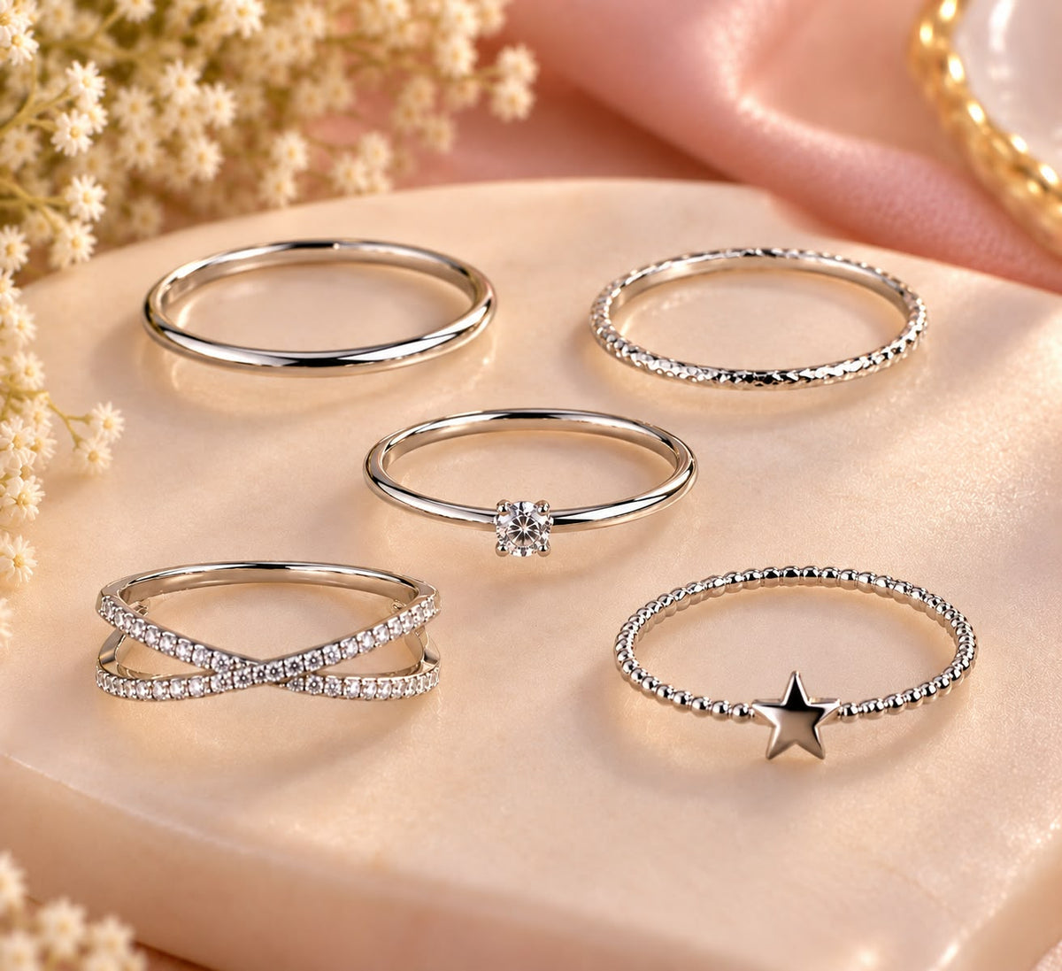 5-Piece Silver Ring Set for Women
