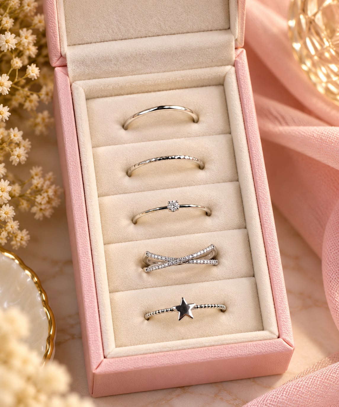 5-Piece Silver Ring Set for Women