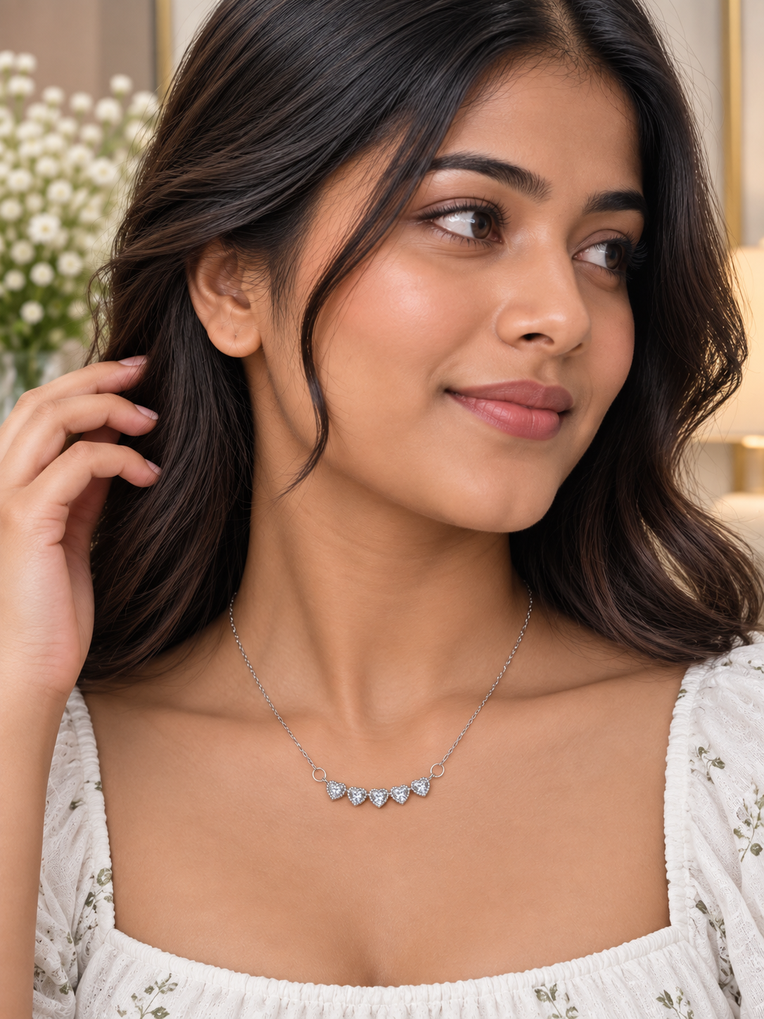 Silver-Tone Heart Charm Short Necklace