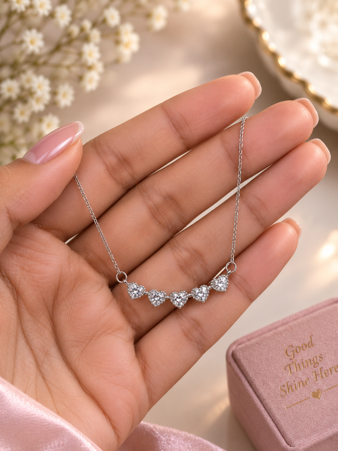 Silver-Tone Heart Charm Short Necklace