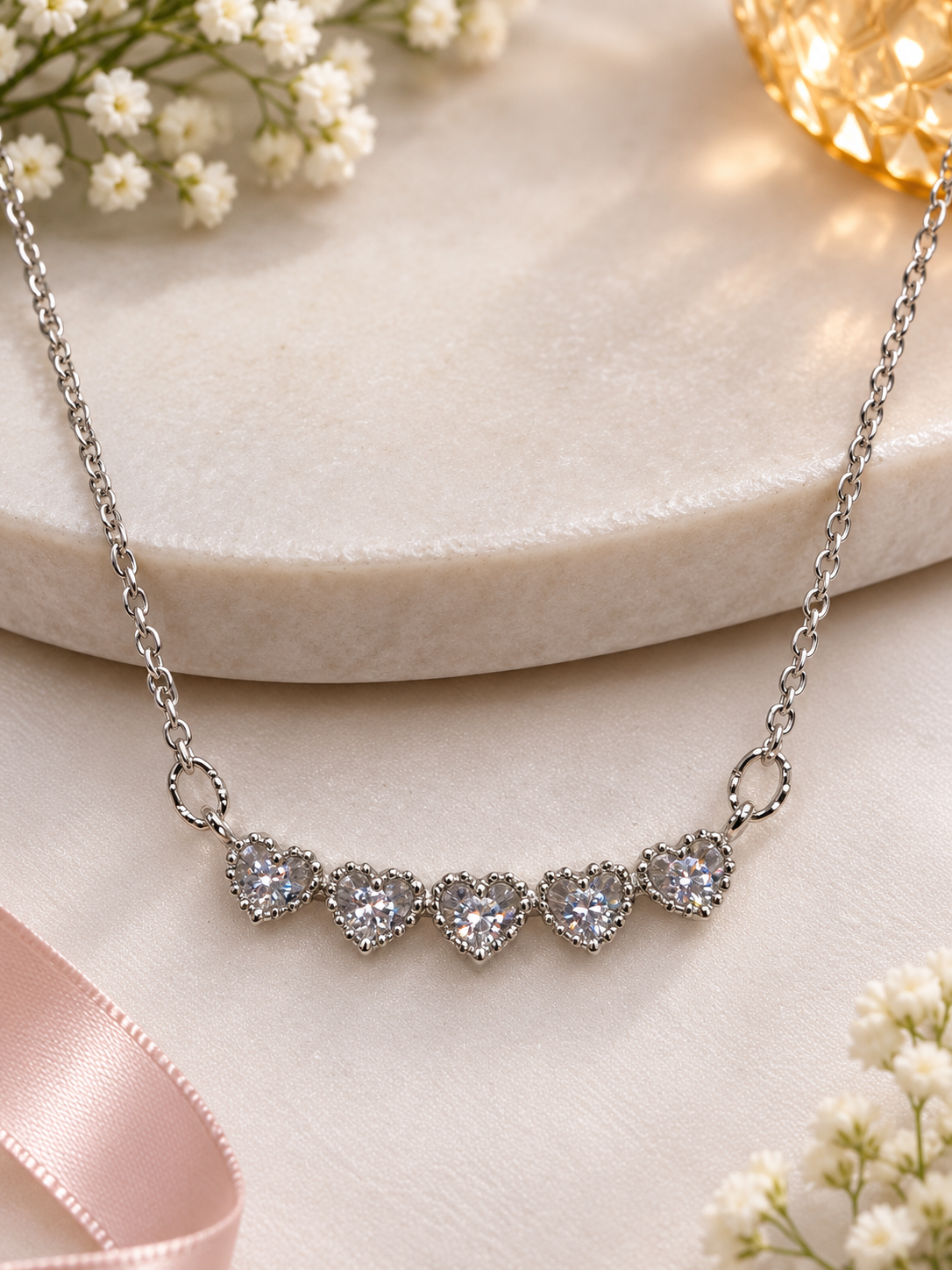 Silver-Tone Heart Charm Short Necklace