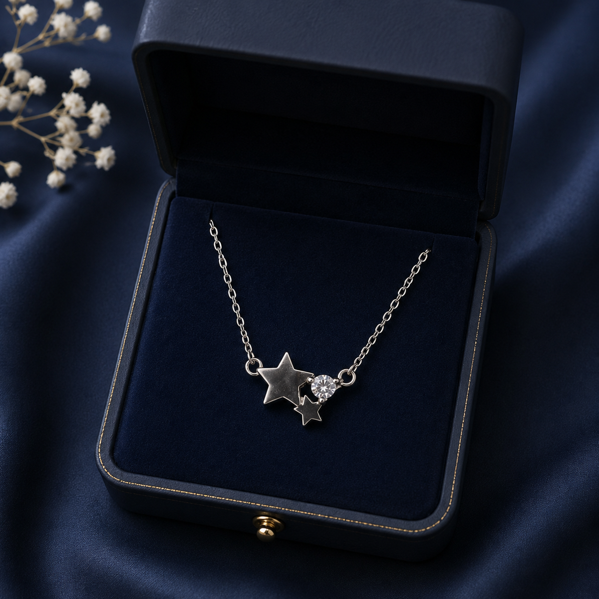 Silver-Tone Star & Crystal Short Necklace