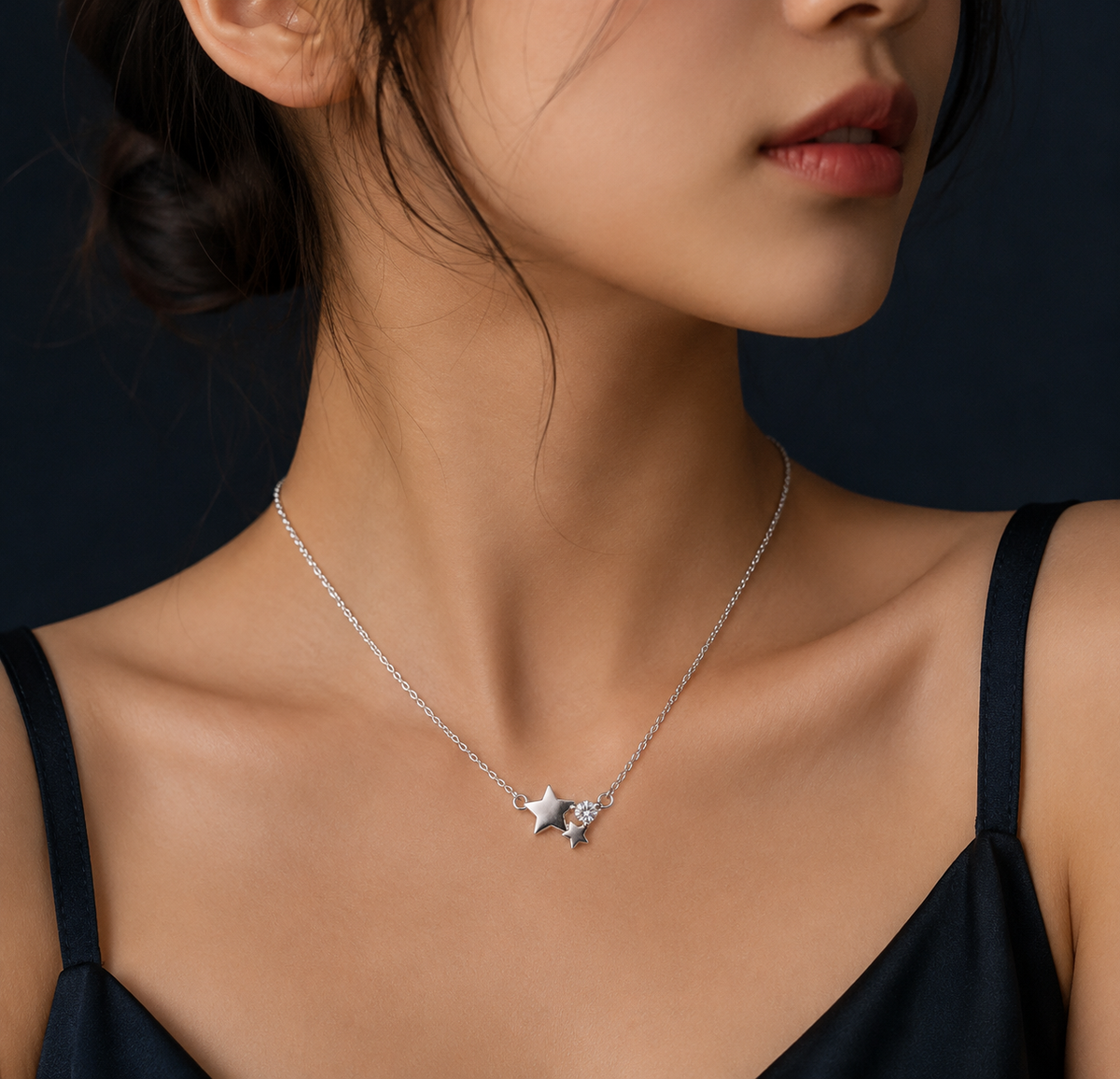 Silver-Tone Star & Crystal Short Necklace