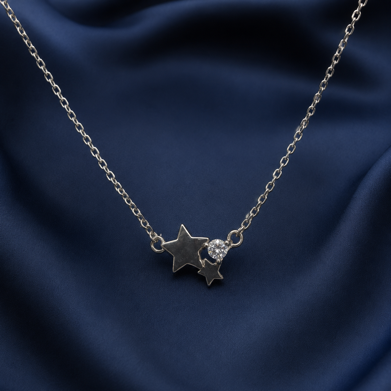 Silver-Tone Star & Crystal Short Necklace