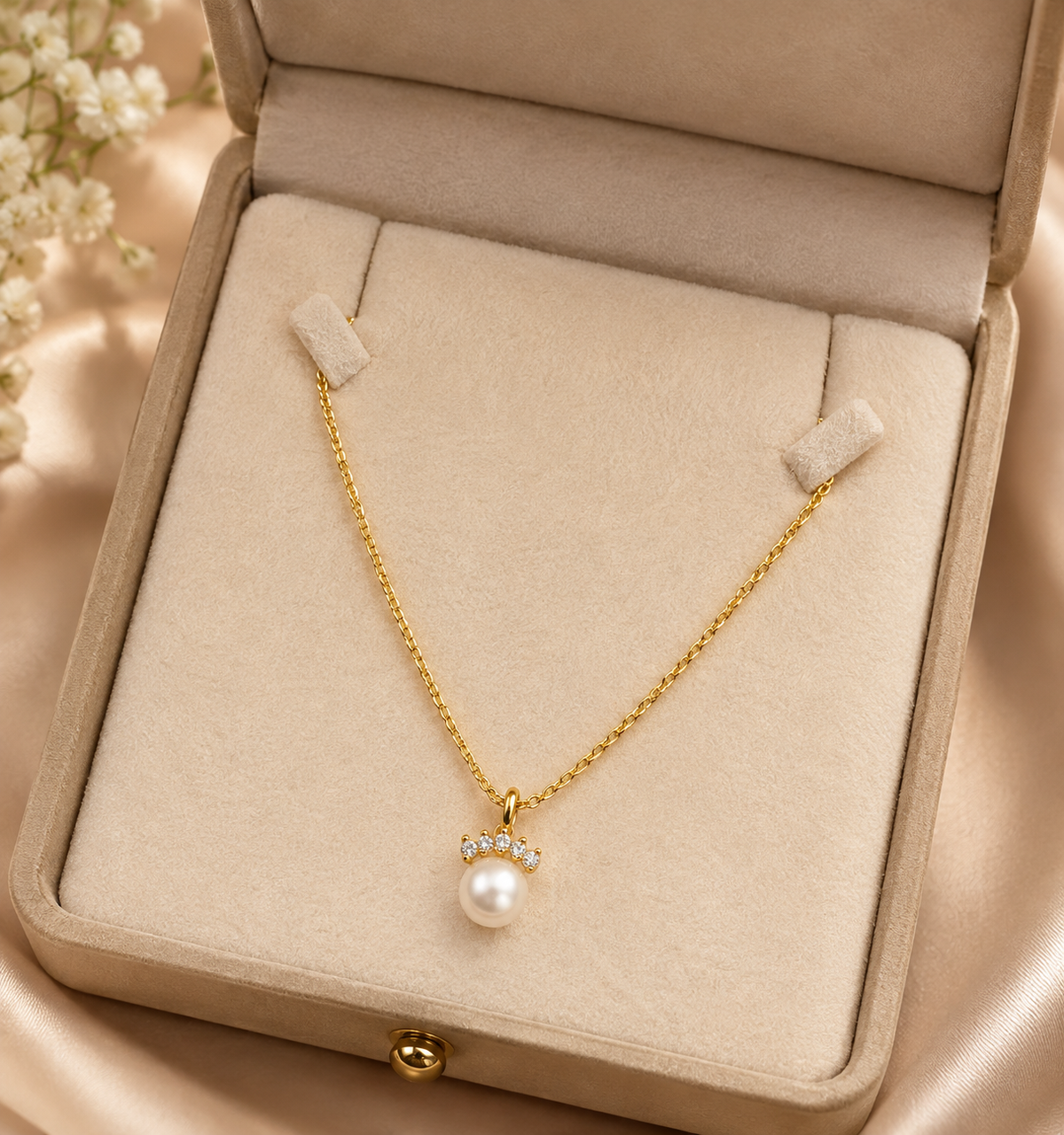 Gold-Tone Pearl Pendant Short Necklace