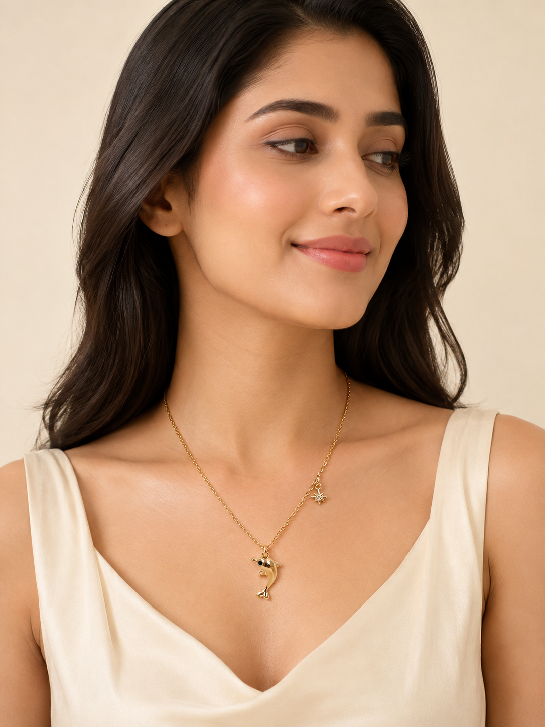 Gold-Tone Dolphin & Star Charm Short Necklace