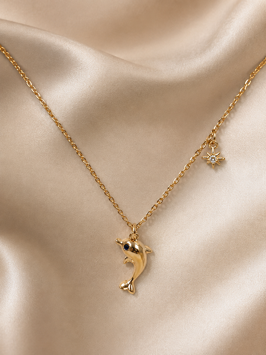 Gold-Tone Dolphin & Star Charm Short Necklace