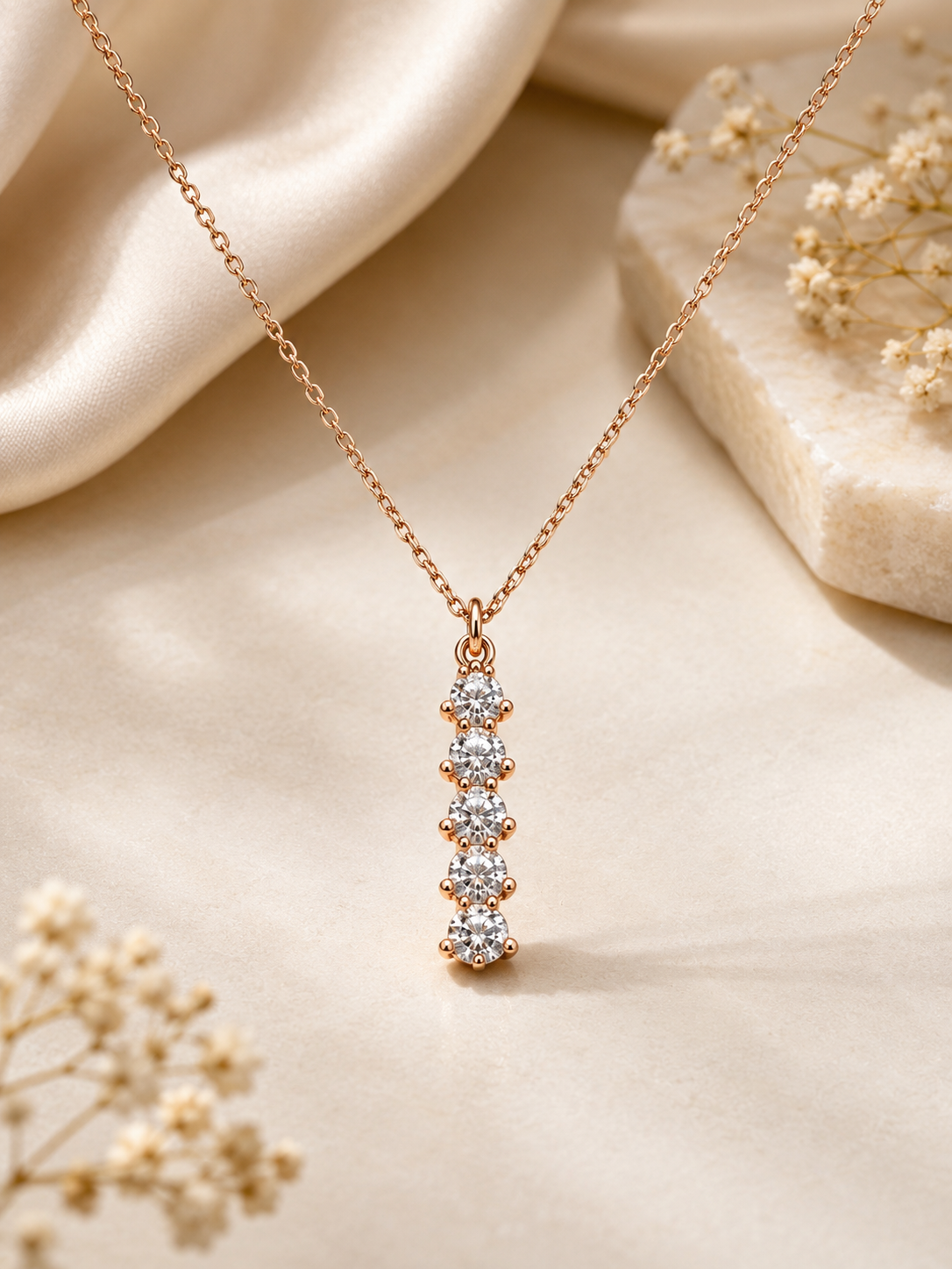Rose Gold Crystal Drop Pendant Short Necklace
