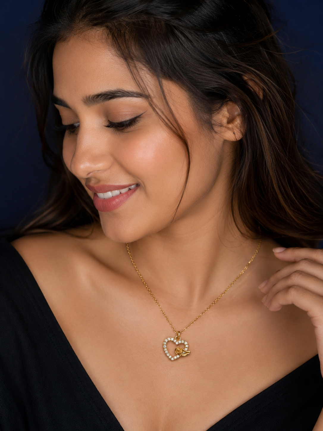 Gold-Tone Heart & Musical Note Crystal Pendant Necklace