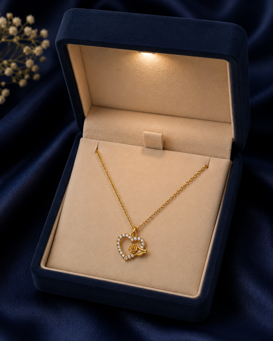Gold-Tone Heart & Musical Note Crystal Pendant Necklace