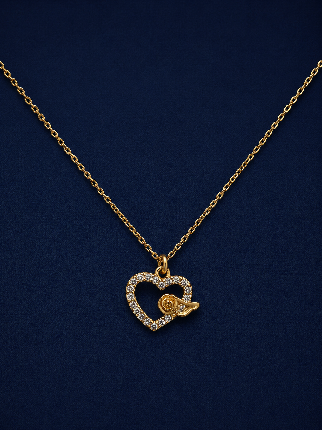 Gold-Tone Heart & Musical Note Crystal Pendant Necklace