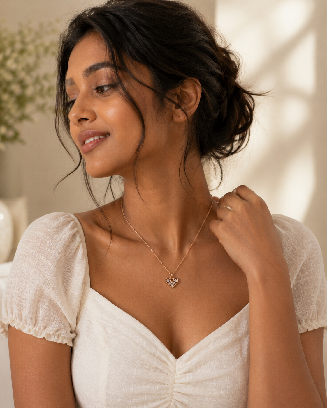 Gold-Tone Heart Crystal Pendant Short Necklace