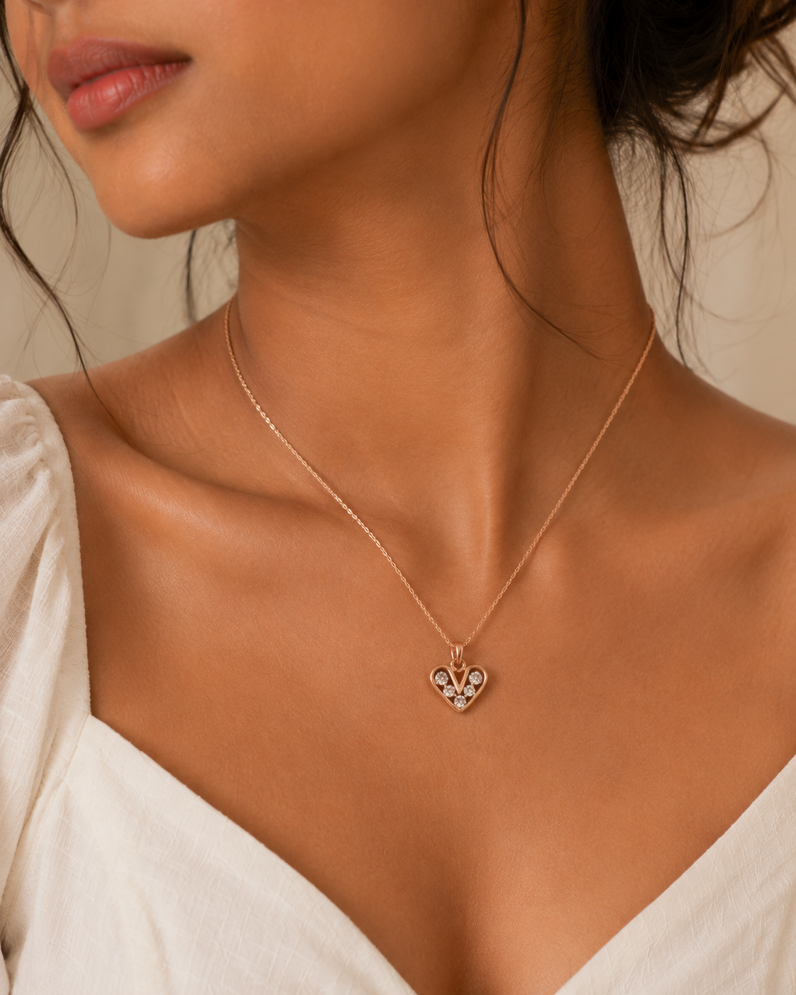 Gold-Tone Heart Crystal Pendant Short Necklace