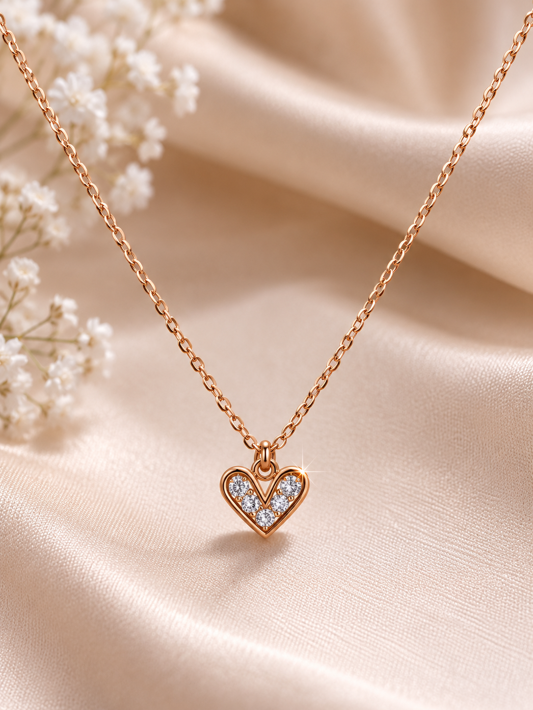 Gold-Tone Heart Crystal Pendant Short Necklace