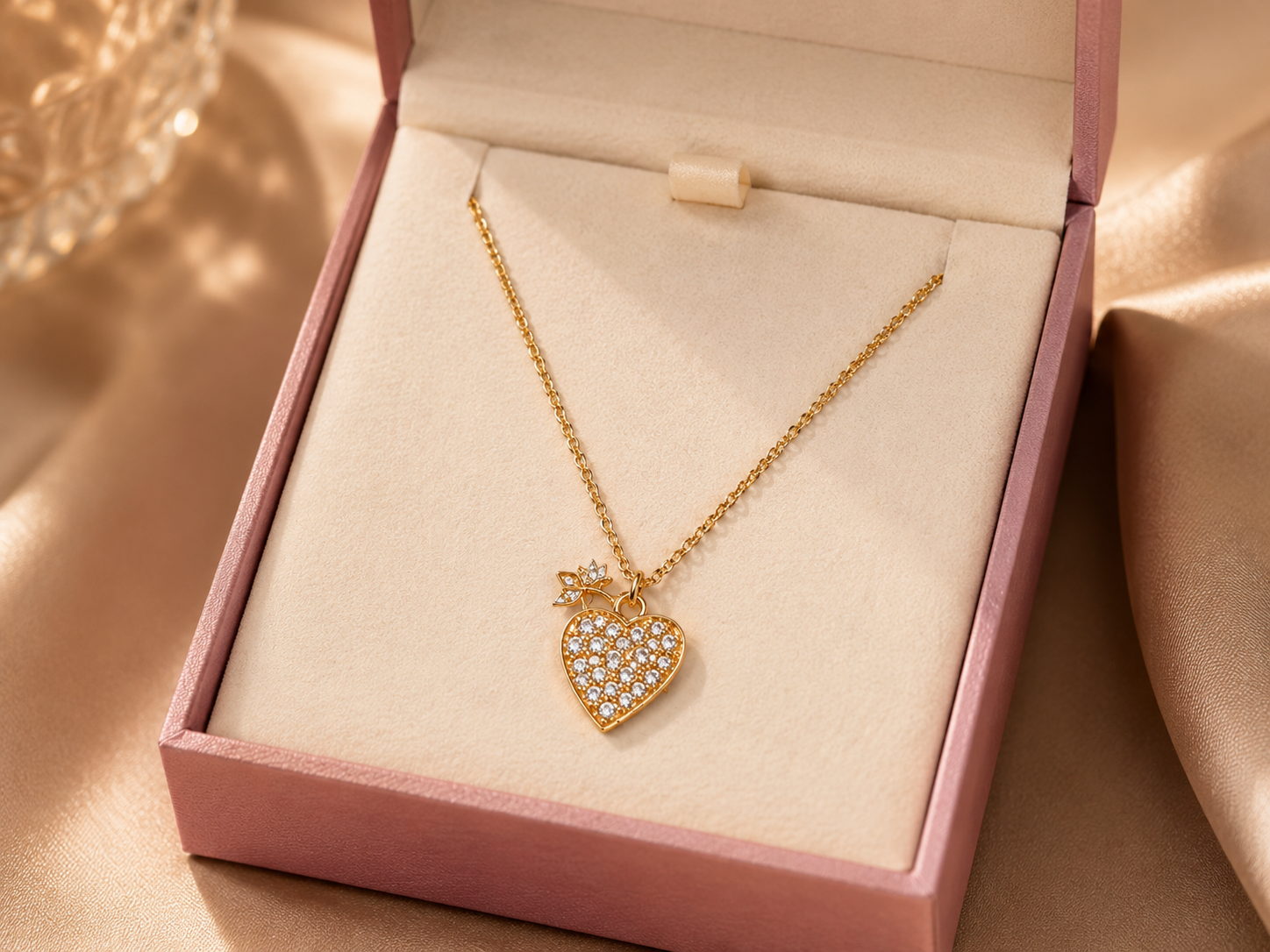 Gold-Tone Sparkling Heart Pendant Short Necklace