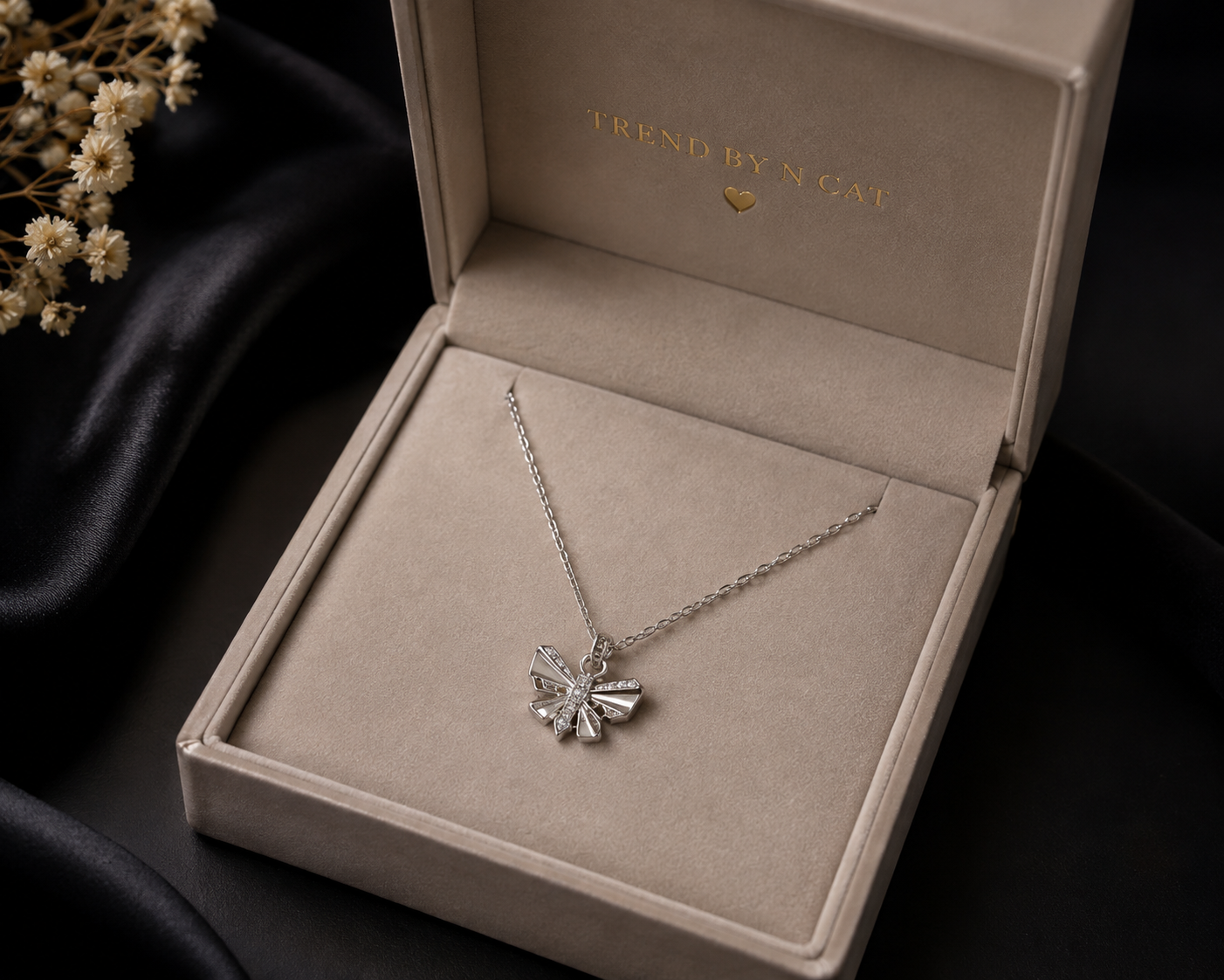 Silver-Tone Crystal Bow Pendant Short Necklace