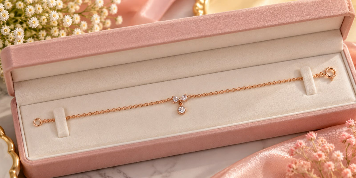 Rose Gold Crystal Bow Charm Bracelet