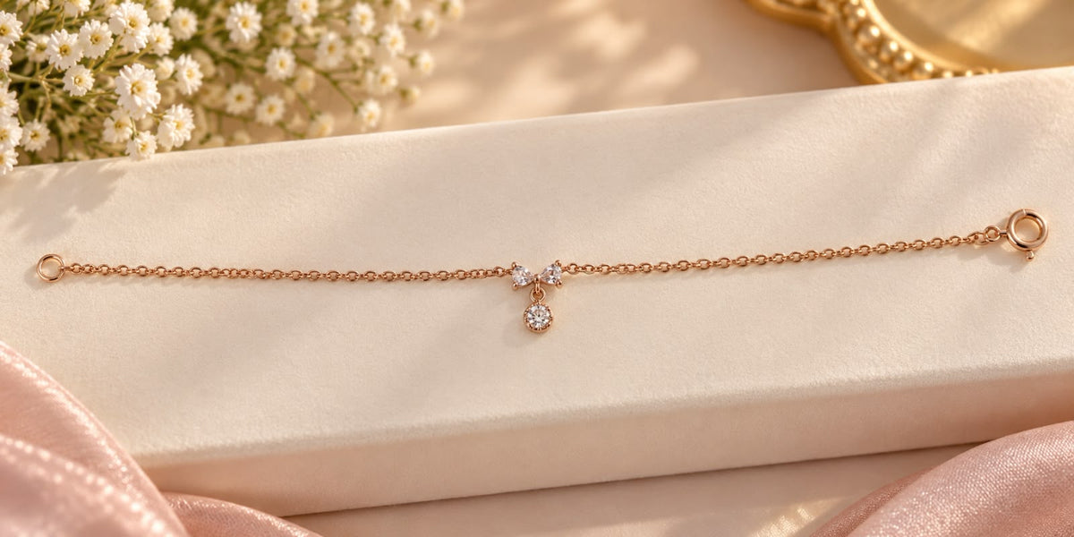 Rose Gold Crystal Bow Charm Bracelet
